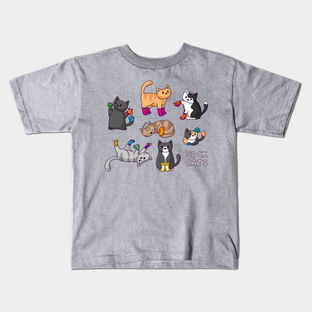 Sock Cats Kids T-Shirt by Doodlecats 